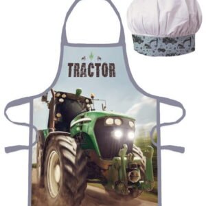 Fartuszek dziecięcy z czapką Traktor zielony