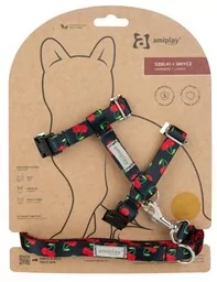 "Amiplay BeHappy" katės petnešos ir pavadėlis - vyšninis