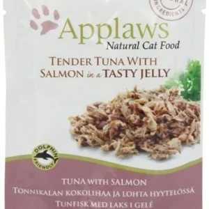 "Applaws Cat Pouch" tuno ir lašišos drebučiuose, 70 g, 16 vnt., pakuotė 8256NE-A