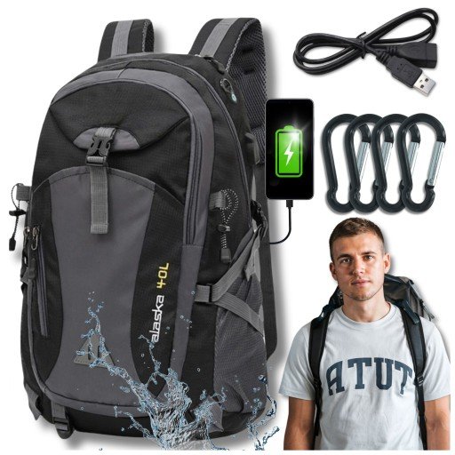 Žygių kuprinė Sportas Vandeniui atsparus lengvas juosmens diržas 40L USB + kabelis