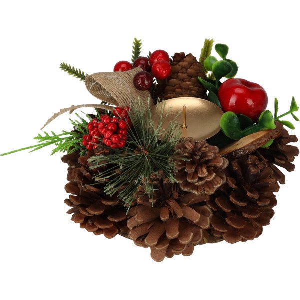 Žvakidė iš kankorėžių, kalėdinė dekoracija, 15 cm